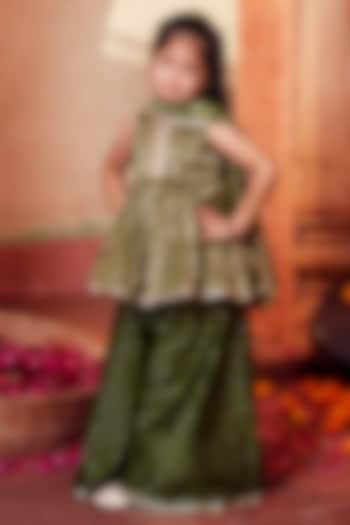Green Banarasi Silk Palazzo Pant Set For Girls by Chotibuti at Pernia's Pop Up Shop