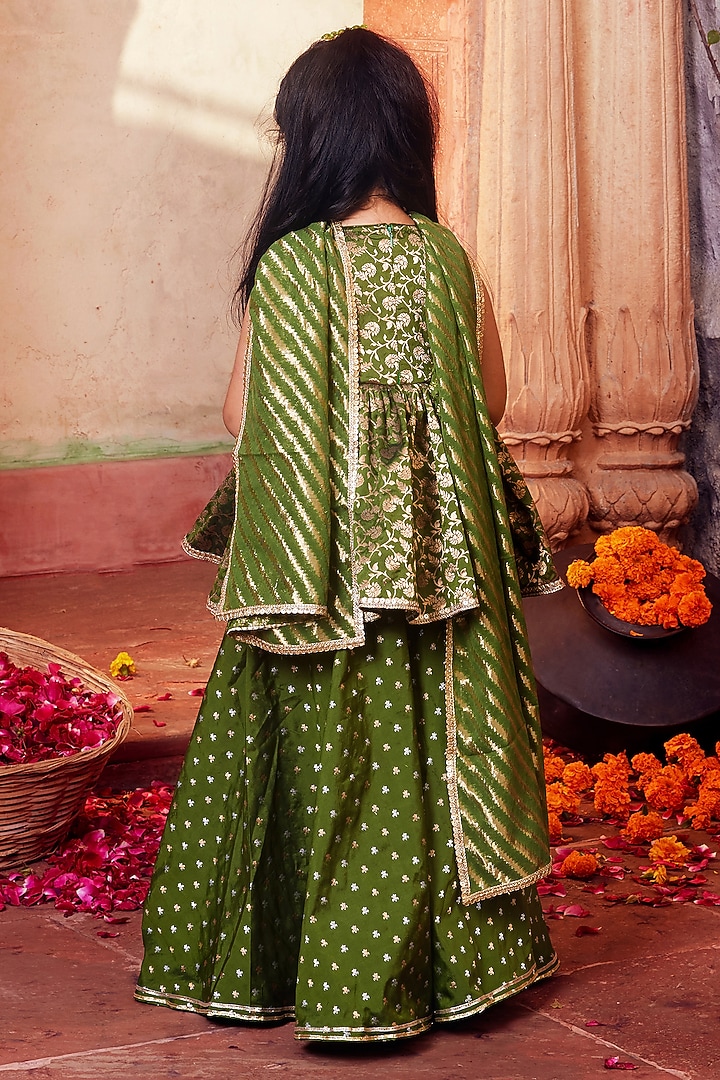 Green Banarasi Silk Palazzo Pant Set For Girls by Chotibuti at Pernia's Pop Up Shop