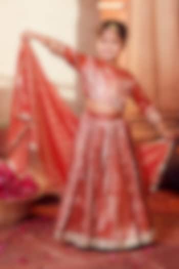 Orange Banarasi Silk Brocade Lehenga Set For Girls by Chotibuti at Pernia's Pop Up Shop