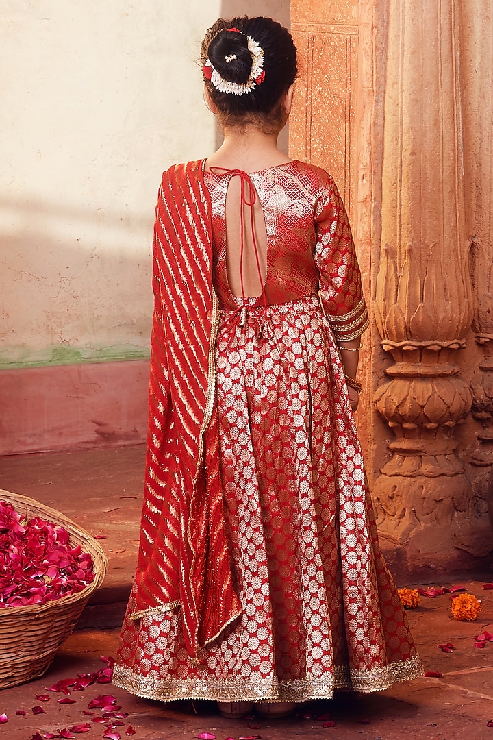 Orange Banarasi Silk Brocade Lehenga Set For Girls by Chotibuti at Pernia's Pop Up Shop