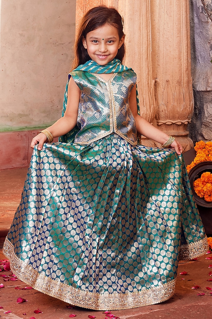 Sky Blue Banarasi Silk Brocade Lehenga Set For Girls by Chotibuti at Pernia's Pop Up Shop