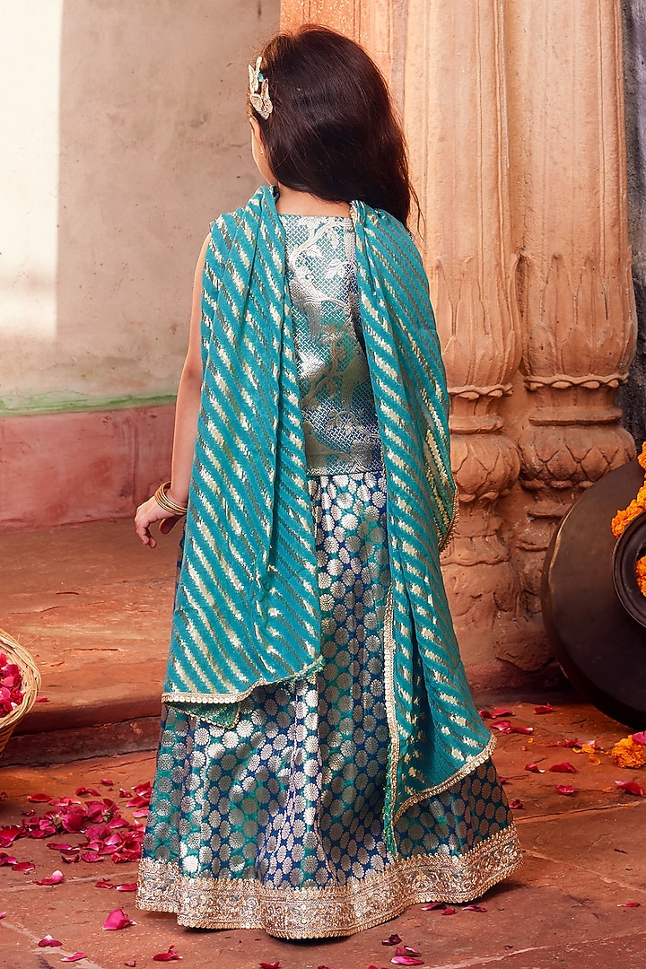 Sky Blue Banarasi Silk Brocade Lehenga Set For Girls by Chotibuti at Pernia's Pop Up Shop