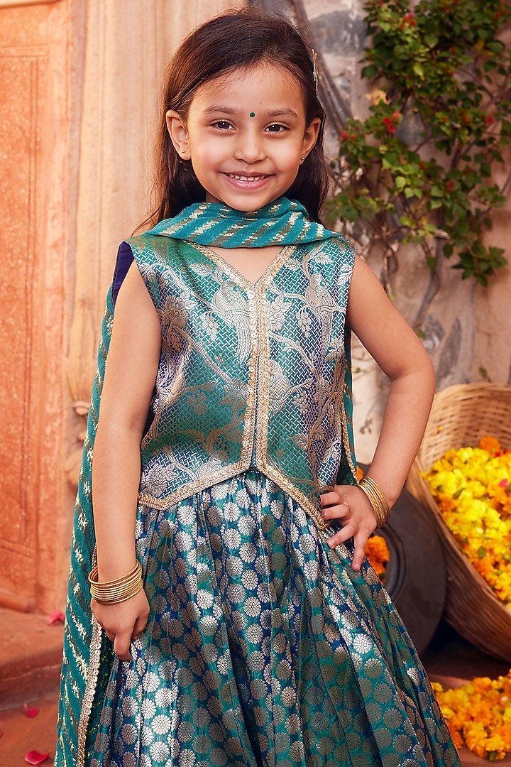 Sky Blue Banarasi Silk Brocade Lehenga Set For Girls by Chotibuti at Pernia's Pop Up Shop