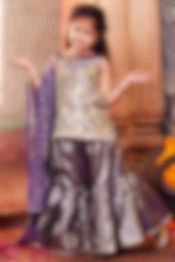 Purple Banarasi Silk Sharara Set For Girls by Chotibuti at Pernia's Pop Up Shop