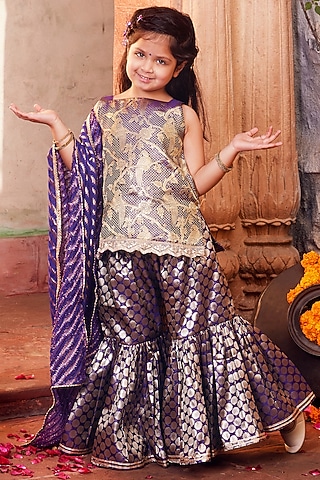 Purple Banarasi Silk Sharara Set For Girls by Chotibuti