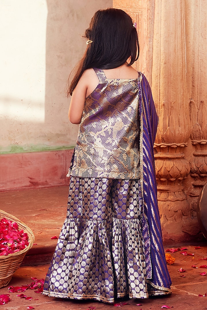 Purple Banarasi Silk Sharara Set For Girls by Chotibuti at Pernia's Pop Up Shop