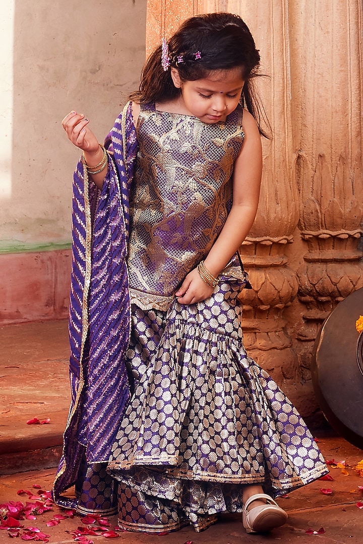 Purple Banarasi Silk Sharara Set For Girls by Chotibuti at Pernia's Pop Up Shop