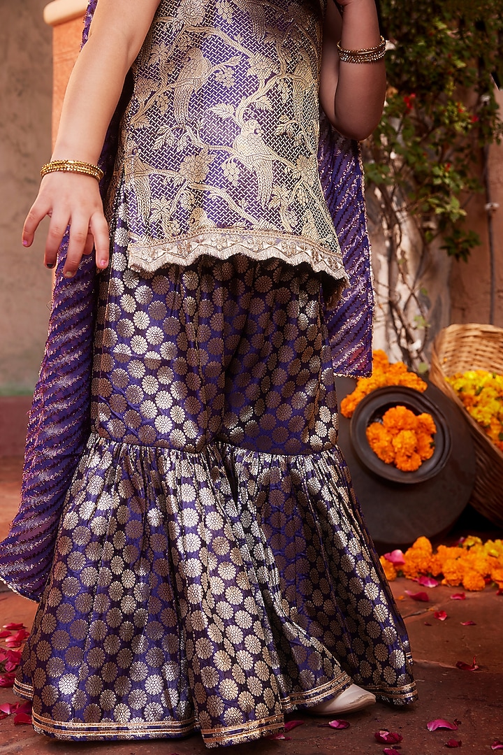 Purple Banarasi Silk Sharara Set For Girls by Chotibuti at Pernia's Pop Up Shop