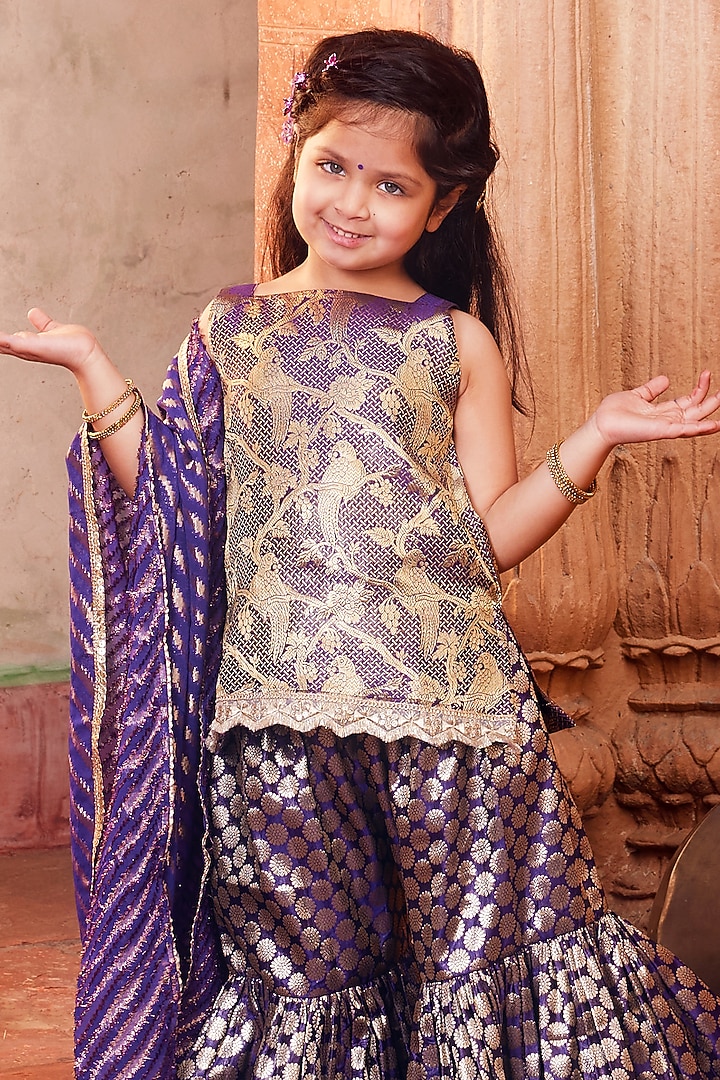 Purple Banarasi Silk Sharara Set For Girls by Chotibuti at Pernia's Pop Up Shop