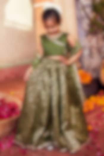 Green Banarasi Silk Brocade Lehenga Set For Girls by Chotibuti at Pernia's Pop Up Shop