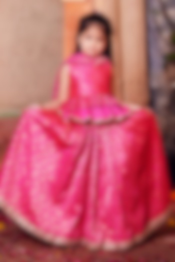 Pink Banarasi Silk Brocade Lehenga Set For Girls by Chotibuti at Pernia's Pop Up Shop