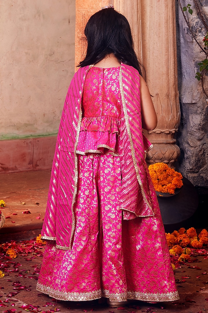 Pink Banarasi Silk Brocade Lehenga Set For Girls by Chotibuti at Pernia's Pop Up Shop