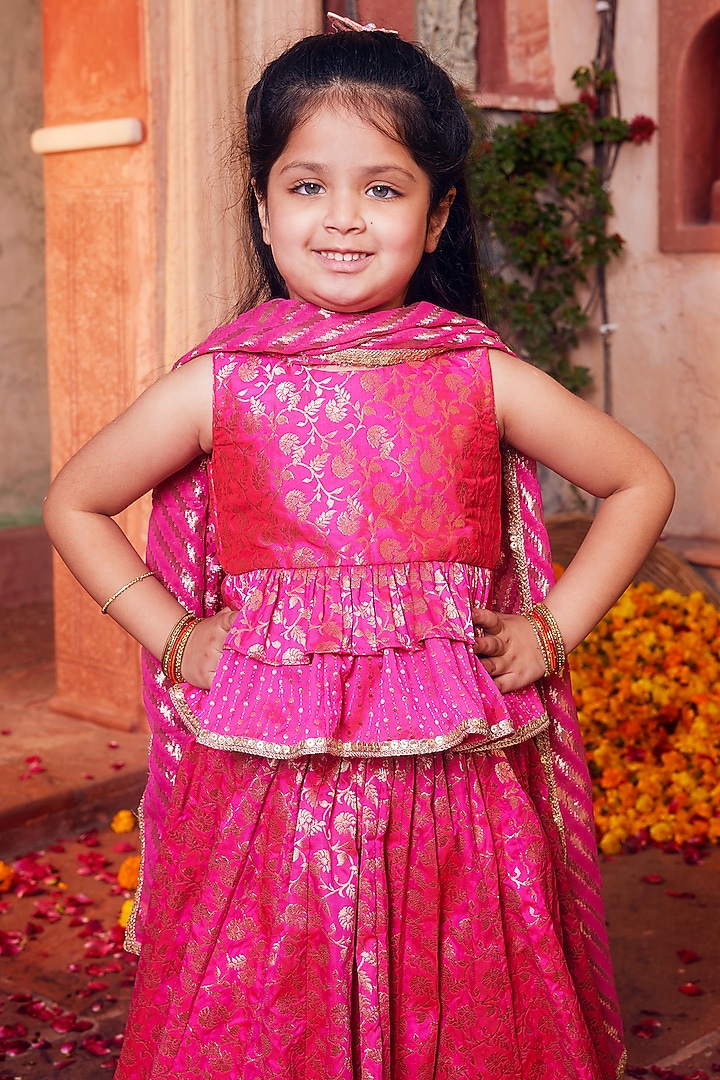 Pink Banarasi Silk Brocade Lehenga Set For Girls by Chotibuti at Pernia's Pop Up Shop