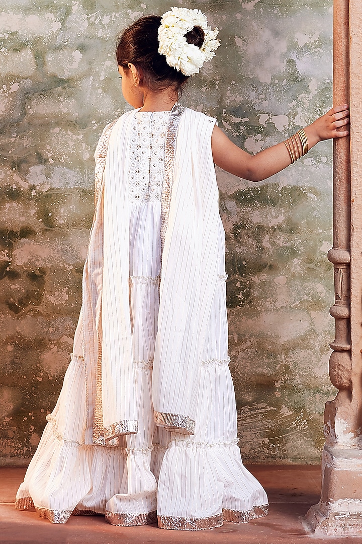 White Cotton Anarkali With Dupatta For Girls by Chotibuti at Pernia's Pop Up Shop