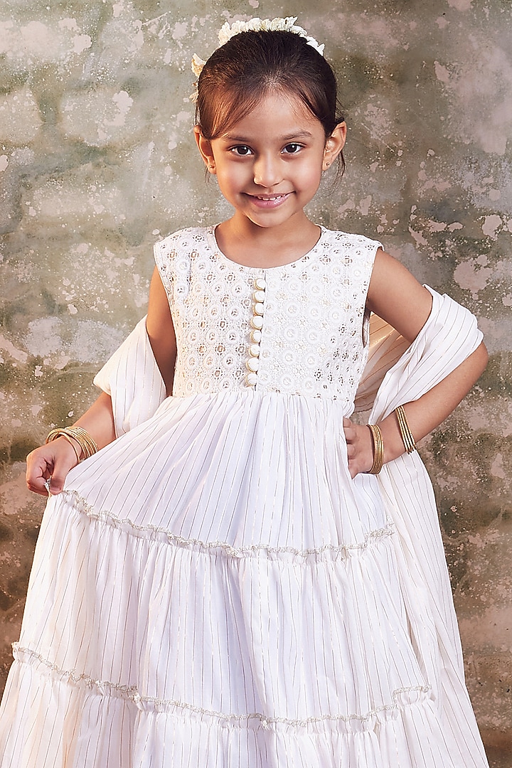 White Cotton Anarkali With Dupatta For Girls by Chotibuti at Pernia's Pop Up Shop