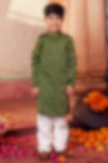 Green Banarasi Silk Kurta Set For Boys by Chotibuti at Pernia's Pop Up Shop
