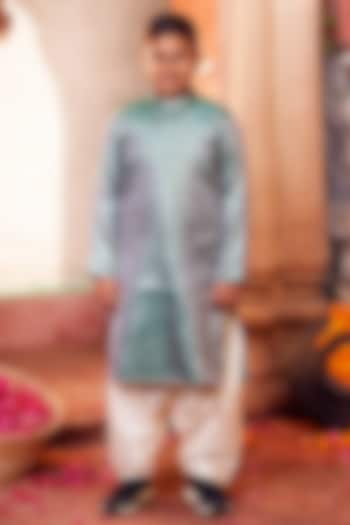 Sky Blue Banarasi Silk Kurta Set For Boys by Chotibuti at Pernia's Pop Up Shop