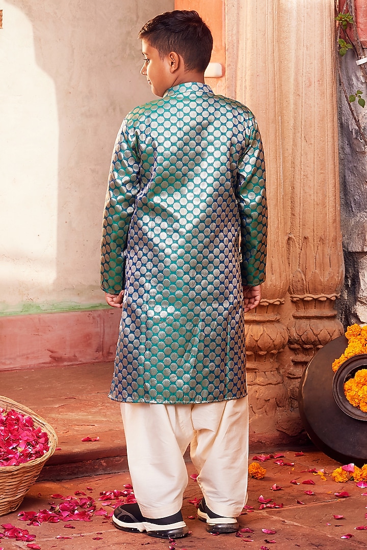 Sky Blue Banarasi Silk Kurta Set For Boys by Chotibuti at Pernia's Pop Up Shop