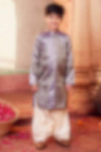 Purple Banarasi Silk Kurta Set For Boys by Chotibuti at Pernia's Pop Up Shop