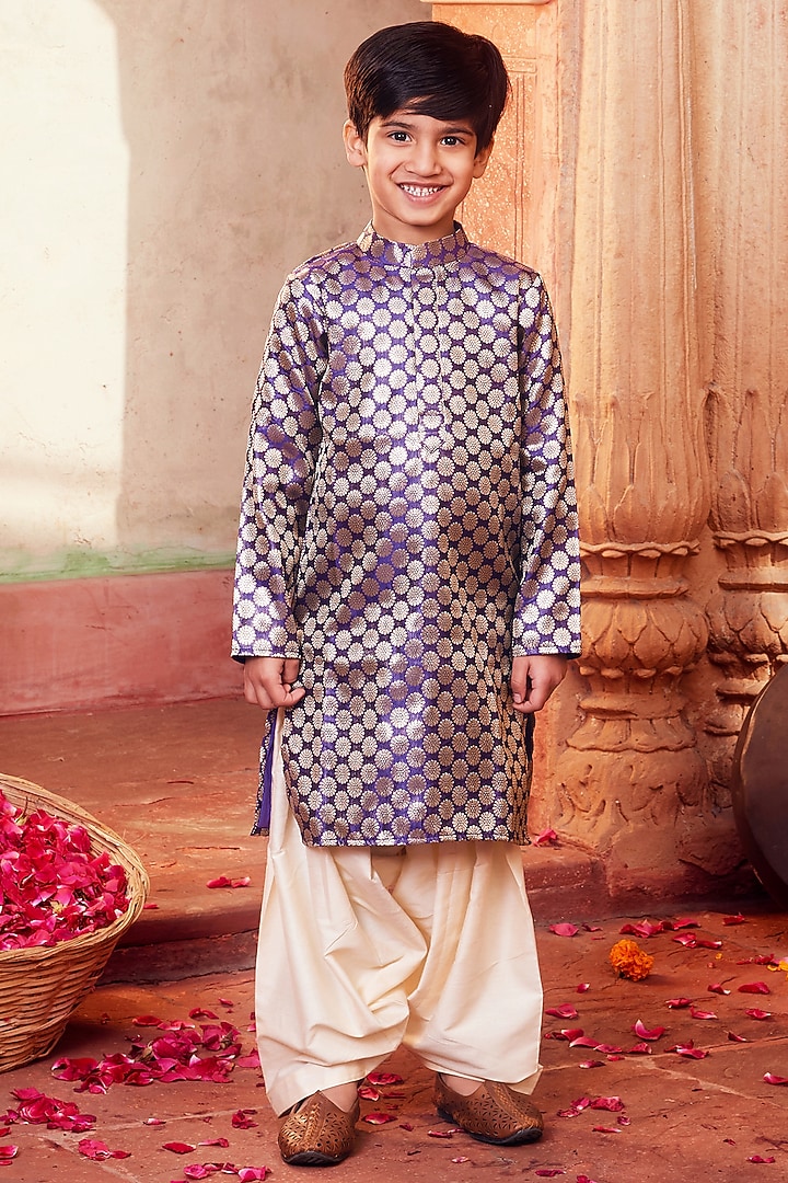 Purple Banarasi Silk Kurta Set For Boys by Chotibuti at Pernia's Pop Up Shop