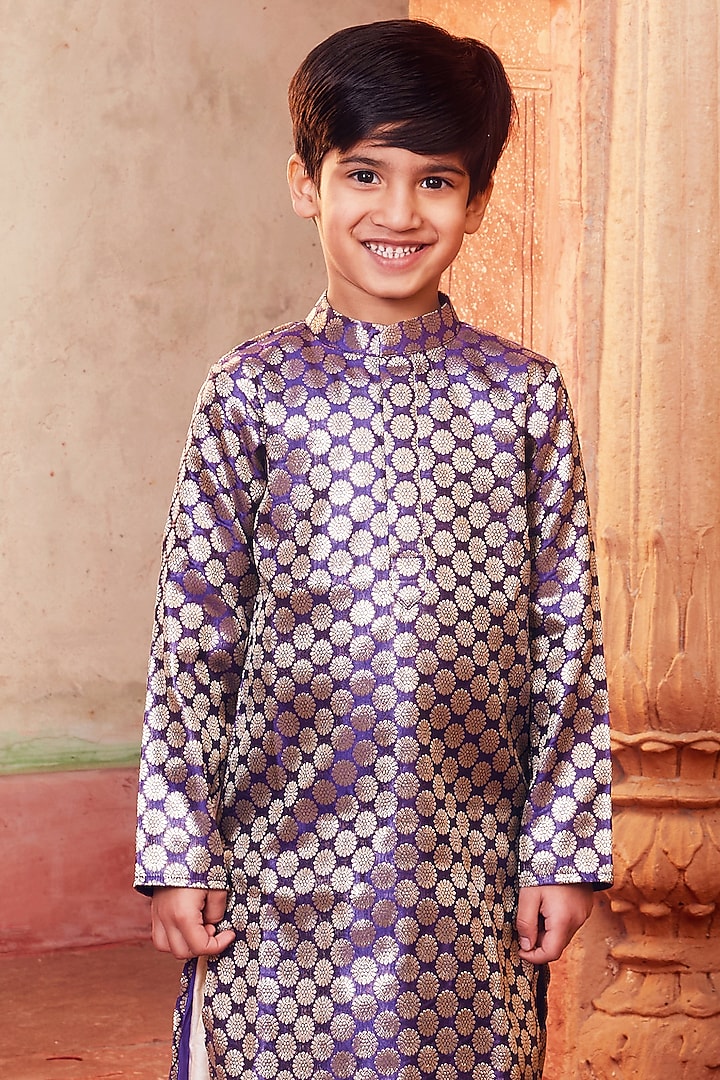 Purple Banarasi Silk Kurta Set For Boys by Chotibuti at Pernia's Pop Up Shop