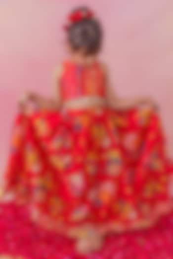 Red Chanderi Floral Printed Lehenga Set For Girls by Chotibuti at Pernia's Pop Up Shop