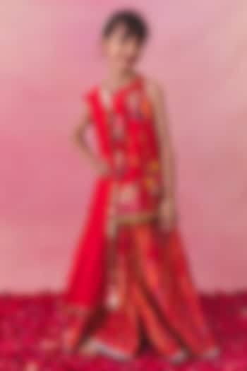 Red Chanderi Sharara Set For Girls by Chotibuti at Pernia's Pop Up Shop