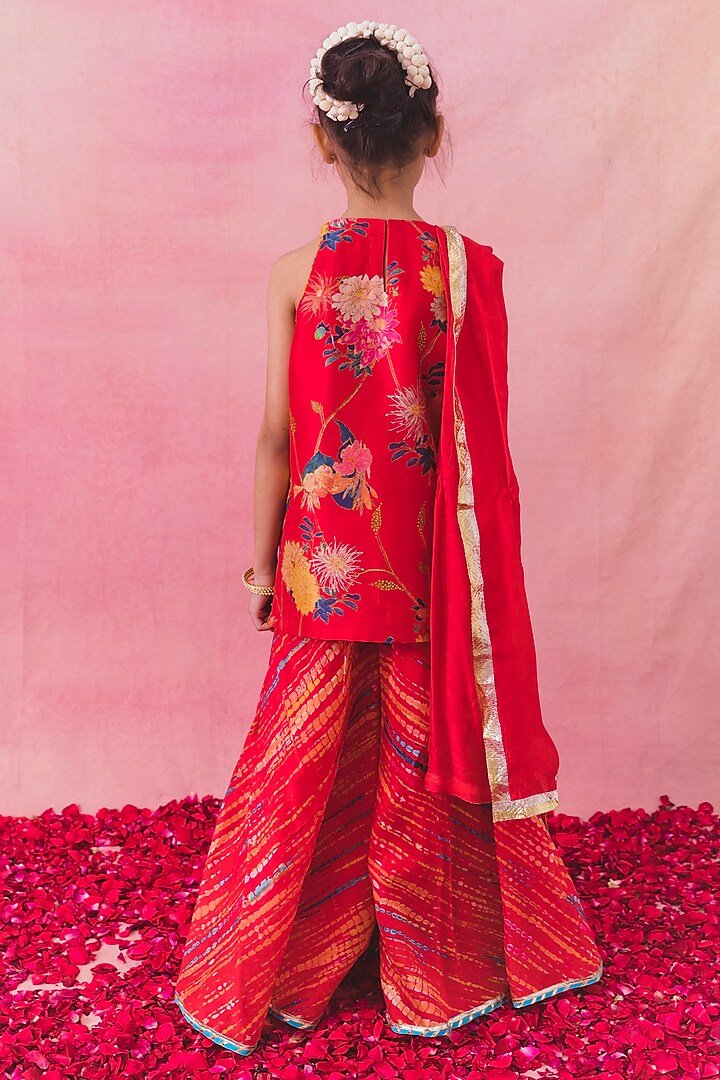 Red Chanderi Sharara Set For Girls by Chotibuti at Pernia's Pop Up Shop