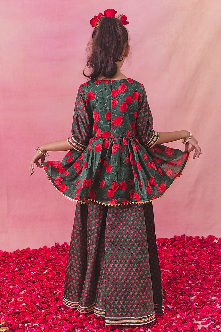 Green Chanderi Printed Sharara Set For Girls by Chotibuti at Pernia's Pop Up Shop