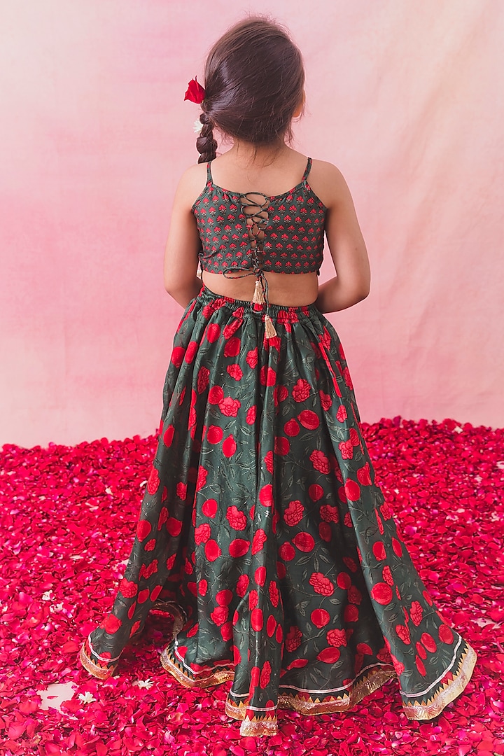 Green Georgette & Art Crepe Floral Printed Lehenga Set For Girls by Chotibuti at Pernia's Pop Up Shop