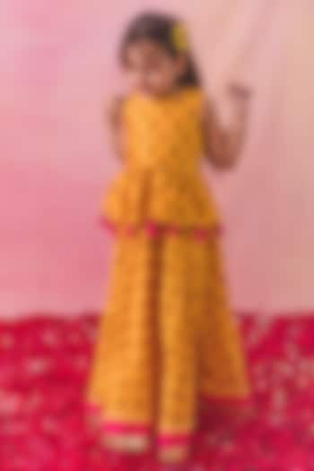 Yellow Chanderi Printed Sharara Set For Girls by Chotibuti at Pernia's Pop Up Shop