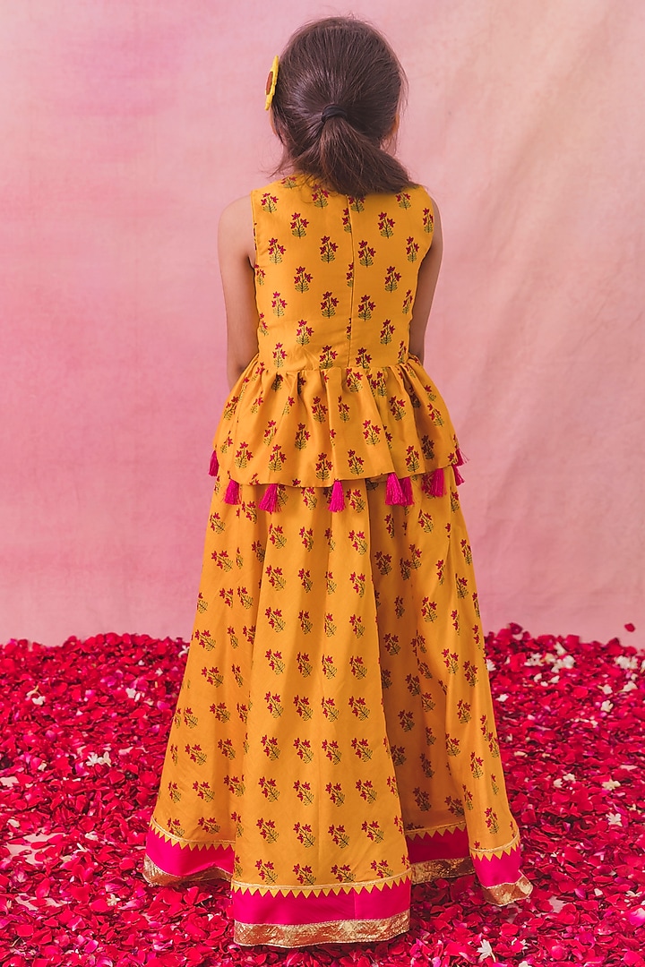 Yellow Chanderi Printed Sharara Set For Girls by Chotibuti at Pernia's Pop Up Shop