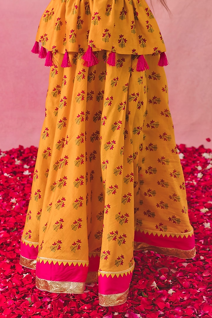 Yellow Chanderi Printed Sharara Set For Girls by Chotibuti at Pernia's Pop Up Shop