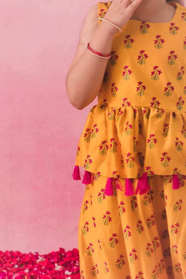 Yellow Chanderi Printed Sharara Set For Girls by Chotibuti at Pernia's Pop Up Shop