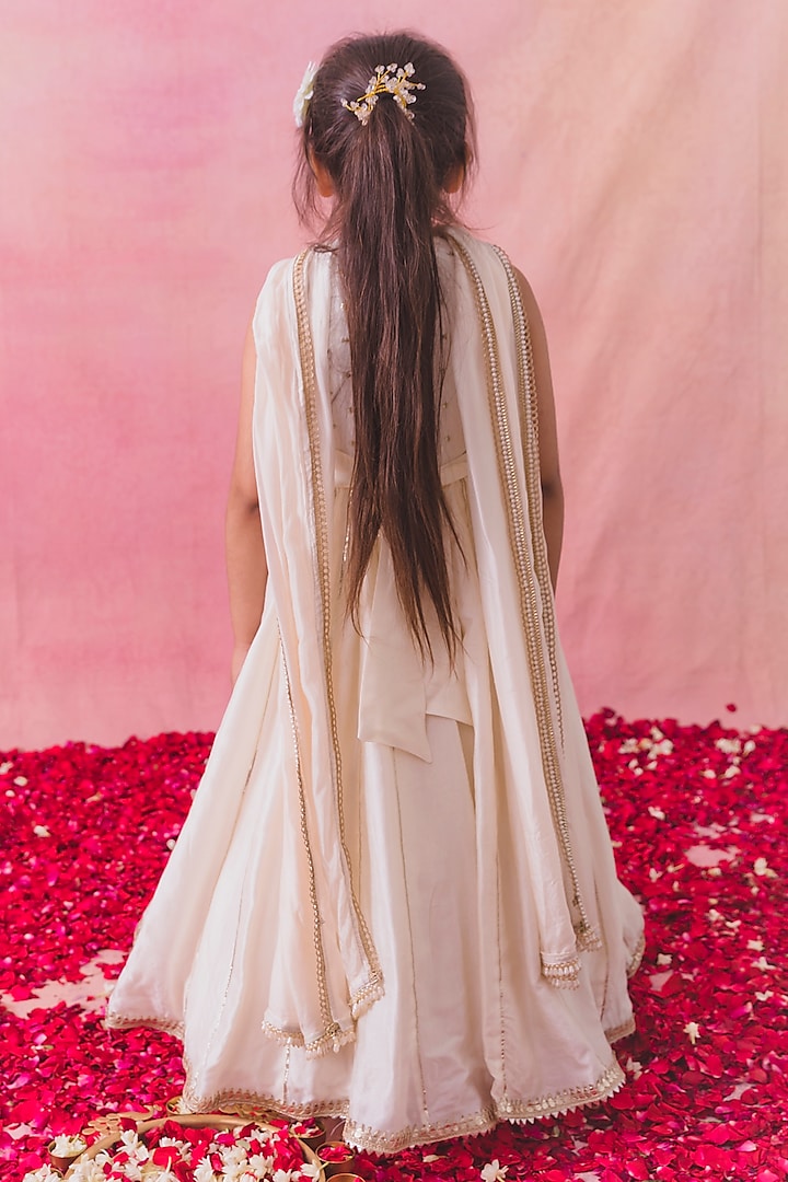 Ivory Raw Silk Anarkali Set For Girls by Chotibuti at Pernia's Pop Up Shop