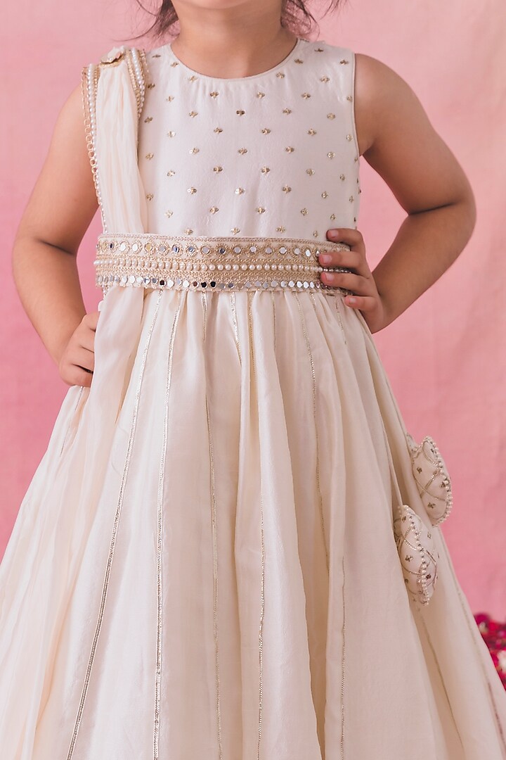 Ivory Raw Silk Anarkali Set For Girls by Chotibuti at Pernia's Pop Up Shop