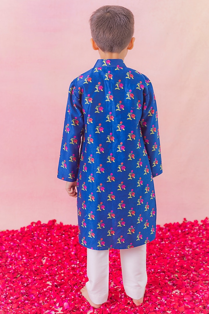 Blue Chanderi Printed Kurta Set For Boys by Chotibuti at Pernia's Pop Up Shop