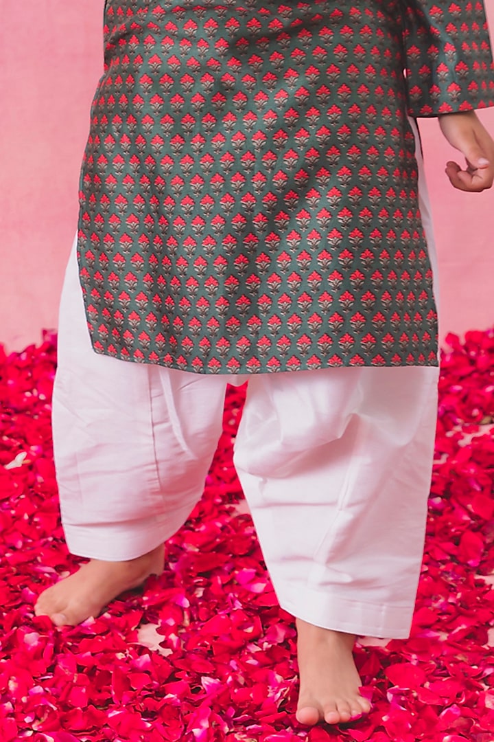 Green Chanderi Kurta Set For Boys by Chotibuti at Pernia's Pop Up Shop