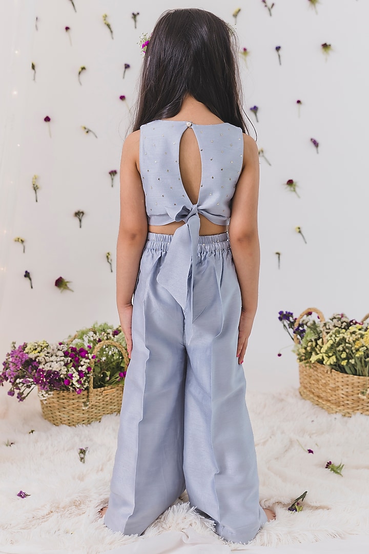 Steel Grey Raw Silk Flared Pant Set For Girls by Chotibuti at Pernia's Pop Up Shop