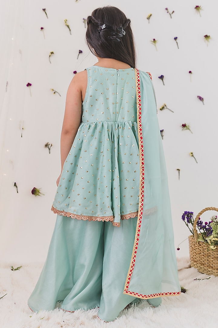 Sage Green Silk Sharara Set For Girls by Chotibuti at Pernia's Pop Up Shop