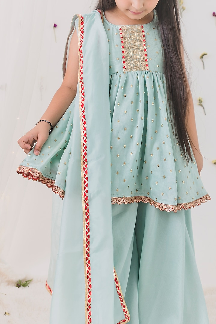 Sage Green Silk Sharara Set For Girls by Chotibuti at Pernia's Pop Up Shop