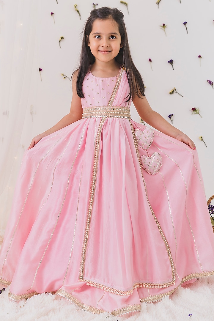Baby Pink Silk Anarkali Dress For Girls by Chotibuti