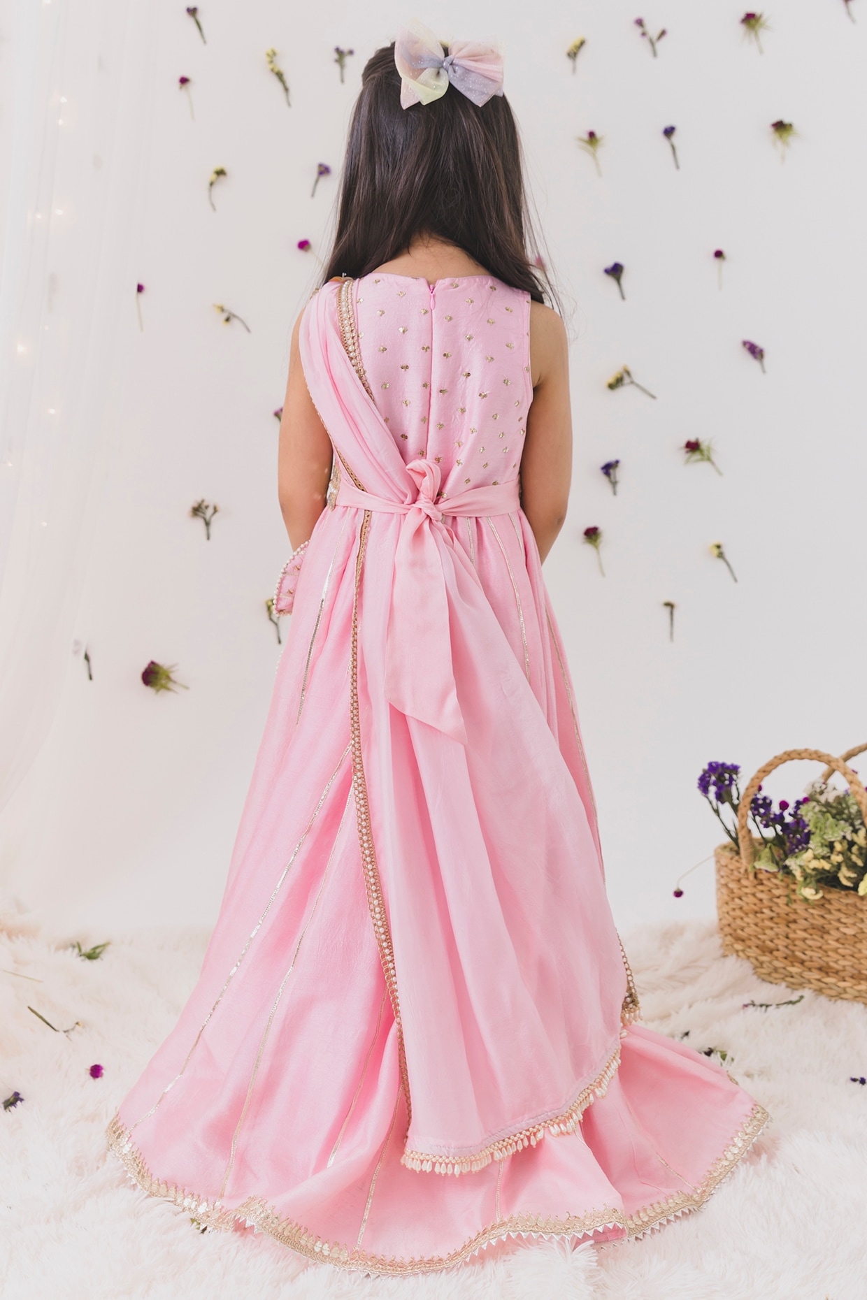 Baby Pink Twirl Flouncy Gown With Frilled Layerd Trail On Back Side |  Designer Gown – www.liandli.in