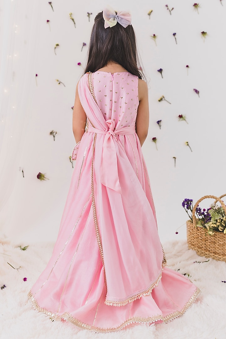 Baby Pink Silk Anarkali Dress For Girls by Chotibuti at Pernia's Pop Up Shop