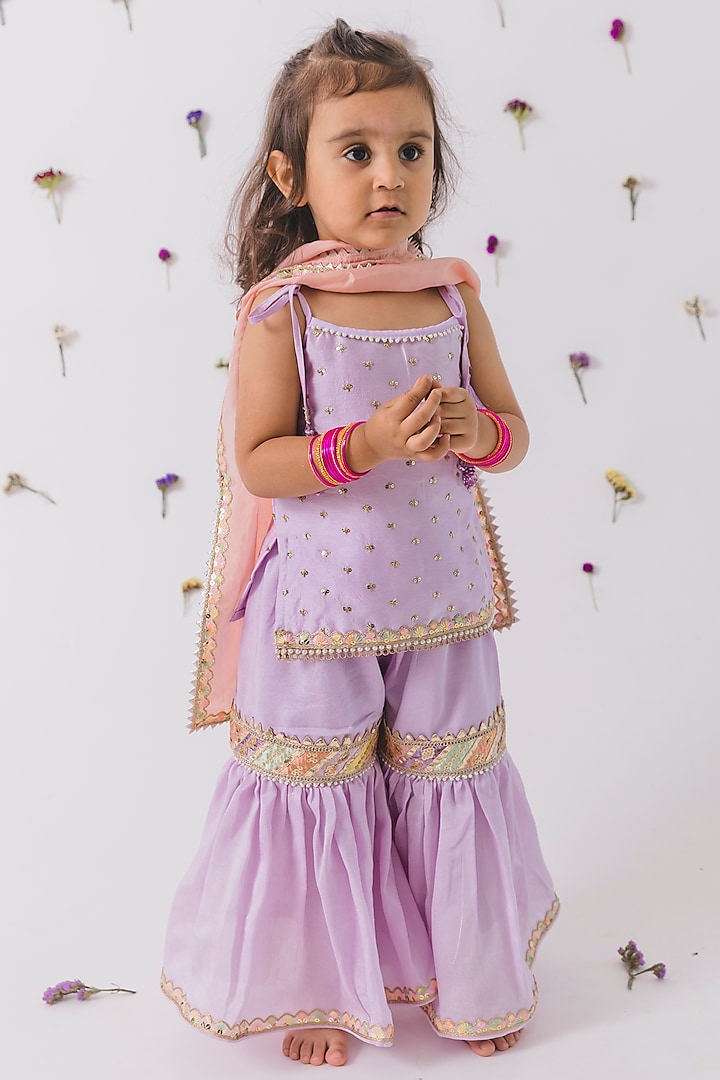 Lavender Silk Gharara Set For Girls by Chotibuti