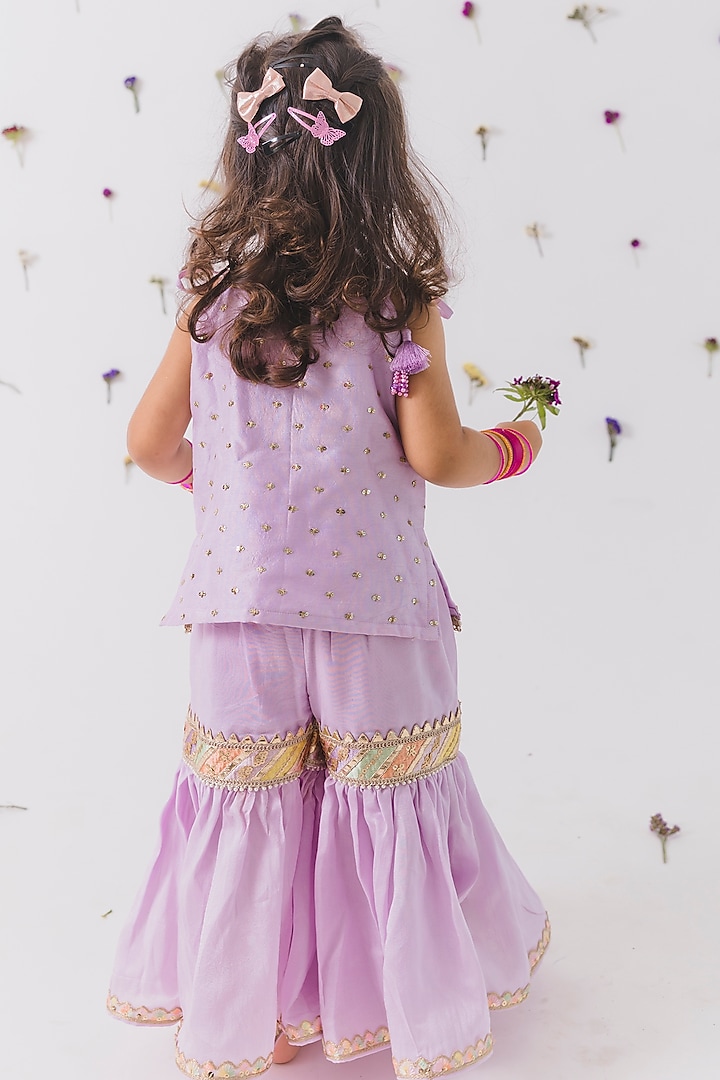 Lavender Silk Gharara Set For Girls by Chotibuti at Pernia's Pop Up Shop