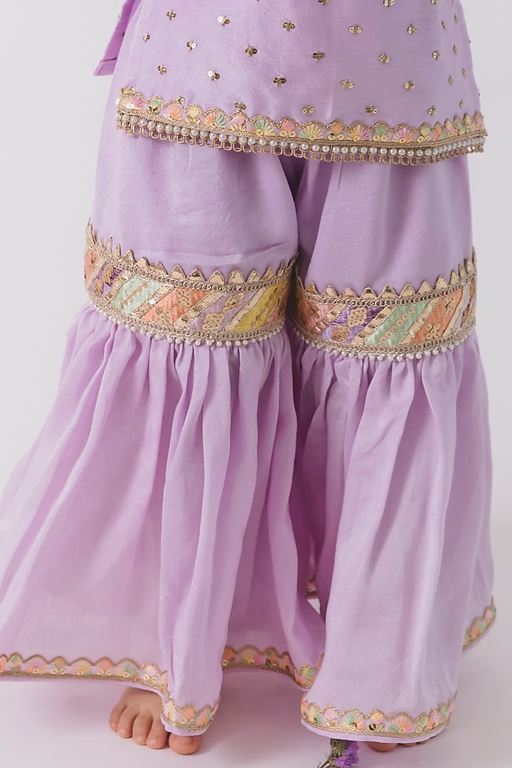 Lavender Silk Gharara Set For Girls by Chotibuti at Pernia's Pop Up Shop
