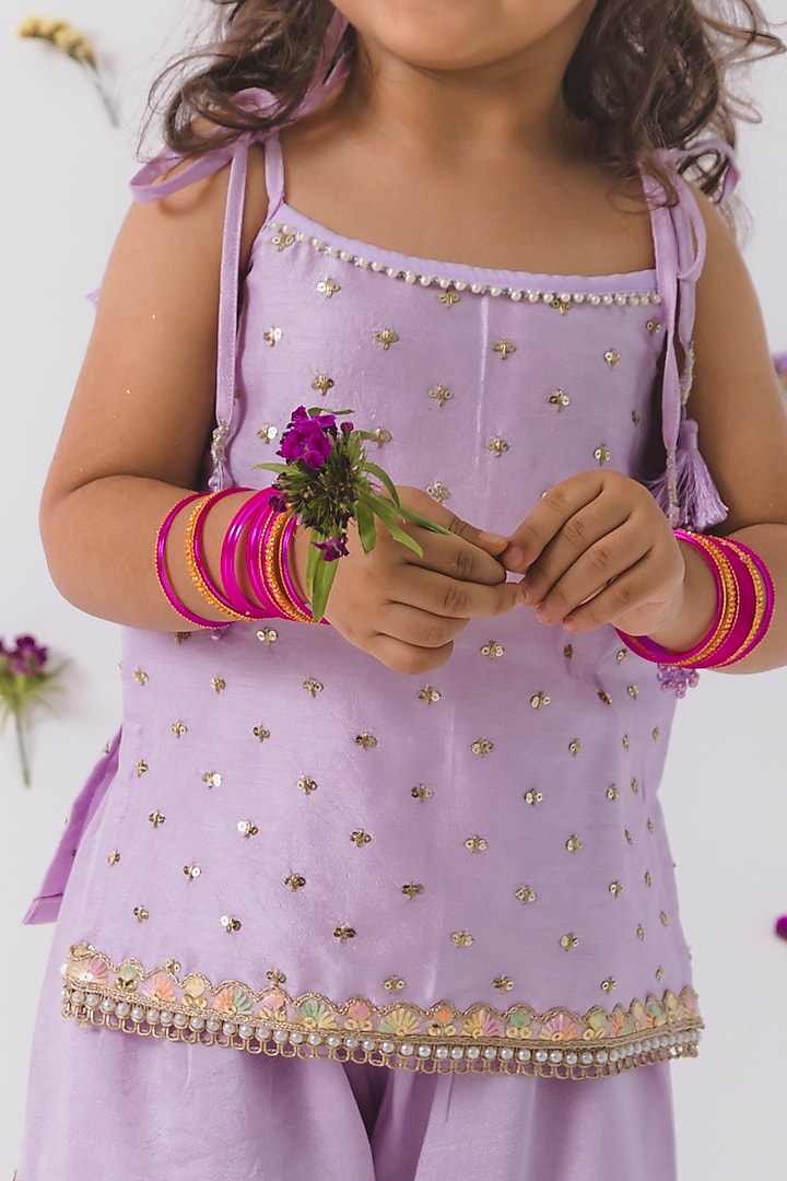 Lavender Silk Gharara Set For Girls by Chotibuti at Pernia's Pop Up Shop