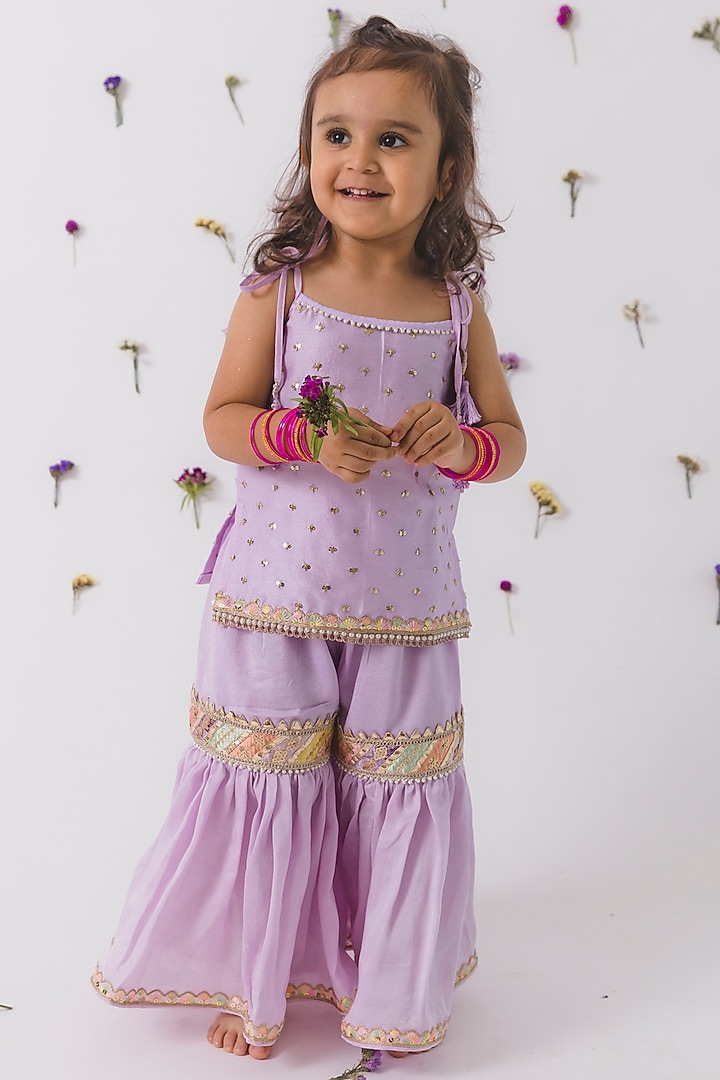 Lavender Silk Gharara Set For Girls by Chotibuti at Pernia's Pop Up Shop