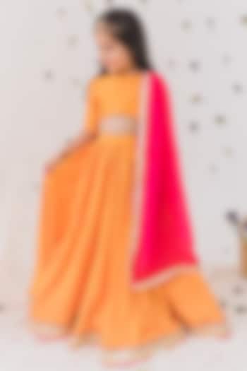 Orange Silk Lehenga Set For Girls by Chotibuti